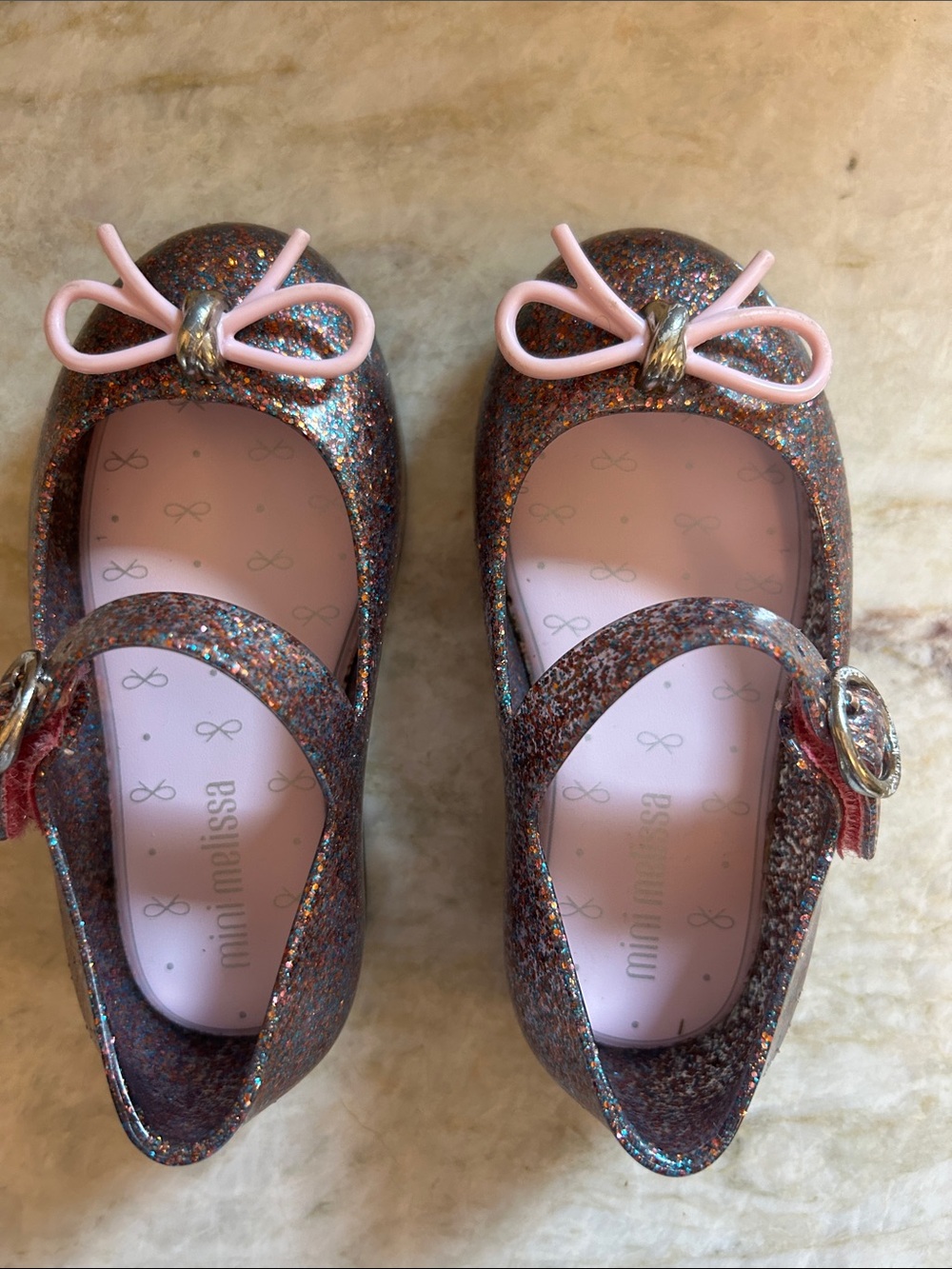 Mini Melissa Glitter Pink Bow Mary Jane Shoes